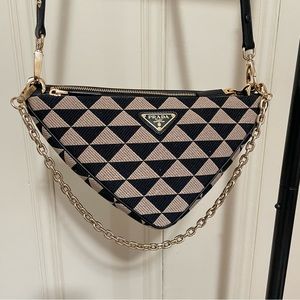 Prada Symbole Triangle Jacquard Fabric Double Bag